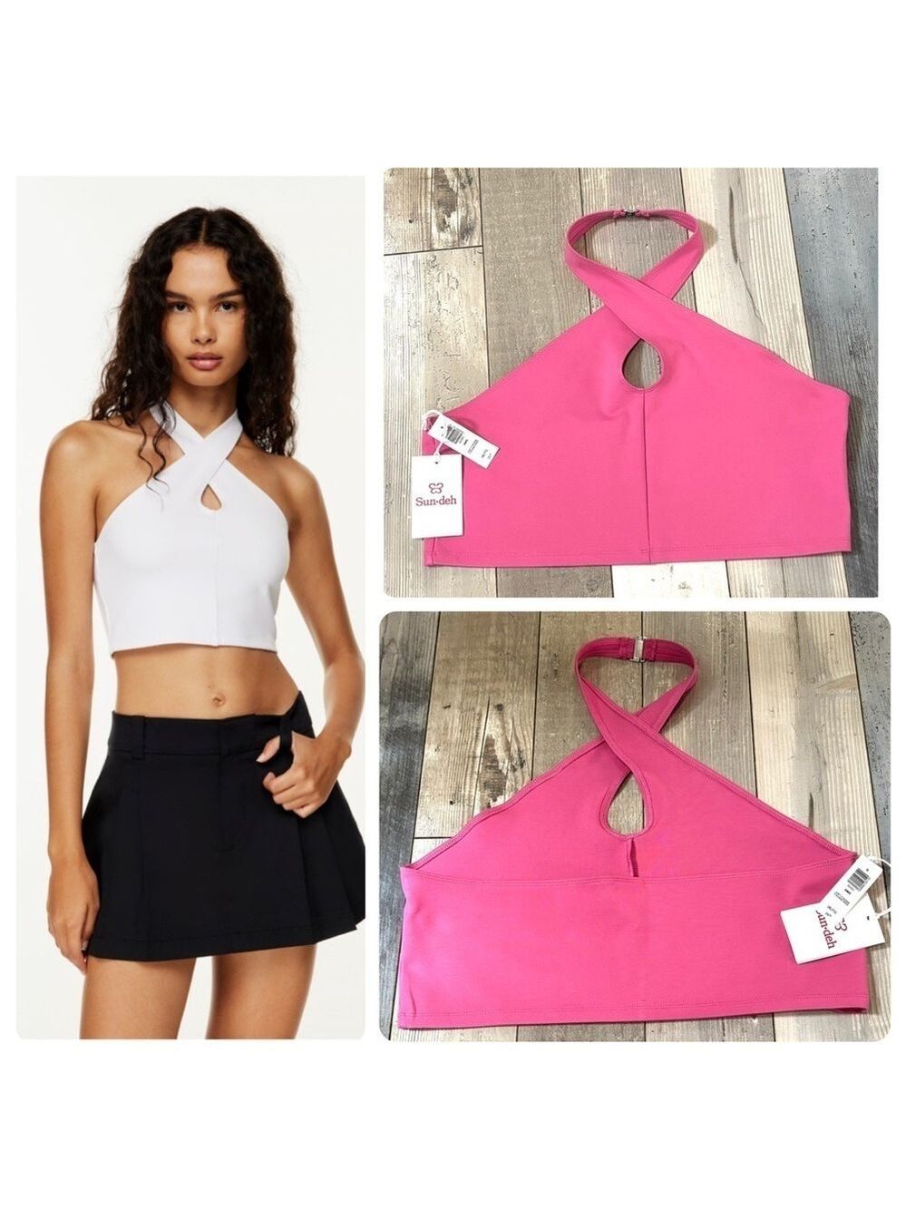 NWT Aritzia Sunday Best Amie Twisted Halter Crop Tank Top Soft Fuchsia Size 2XL